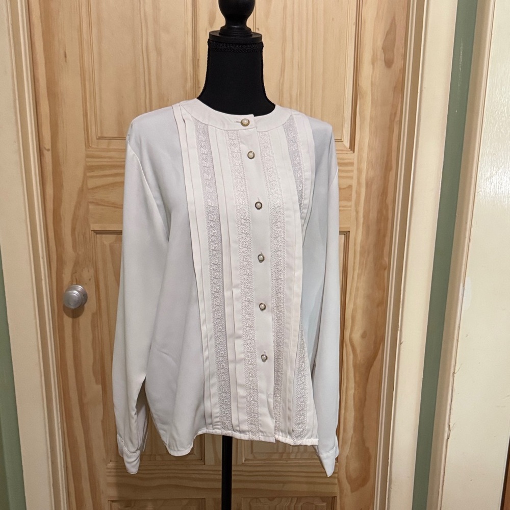 90s Cream White Lace Women's Blouse Size 16